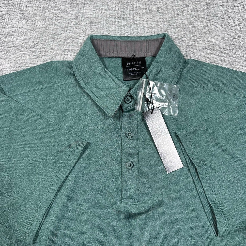 Hylete Polo Shirt Mens Medium Green Cool Gray Prime Performance Stretch Golf NEW